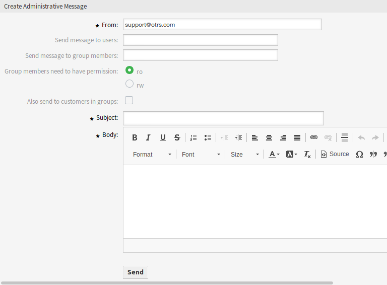 Create Administrative Message Screen