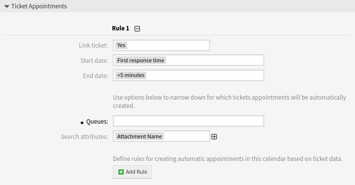 Calendar Settings - Ticket Appointments