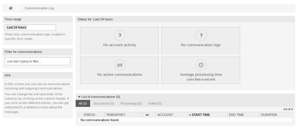 Communication Log Overview Screen