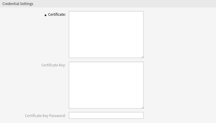 Certificate Credential Settings Screen