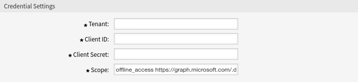 MicrosoftGraphApp Credential Settings Screen