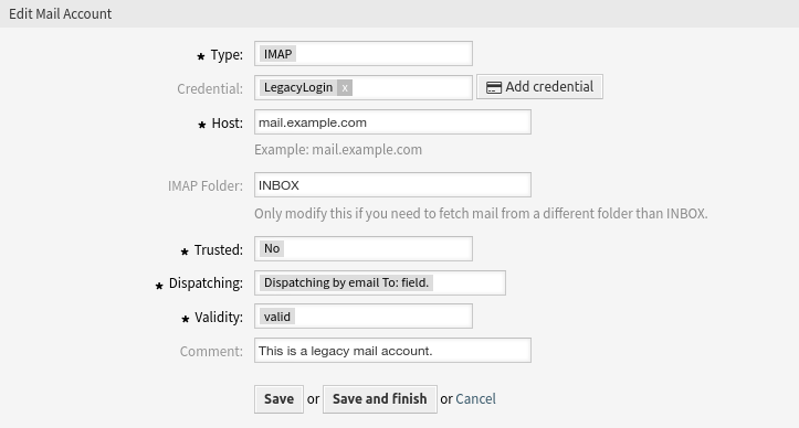 Edit Mail Account Screen