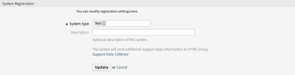 Edit System Registration Screen