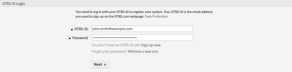 System Registration - Add OTRS ID