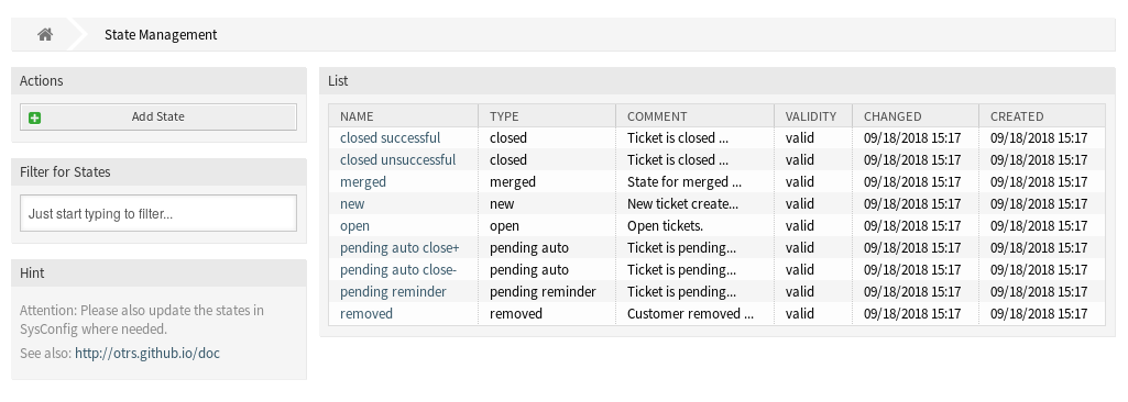 State Management Screen