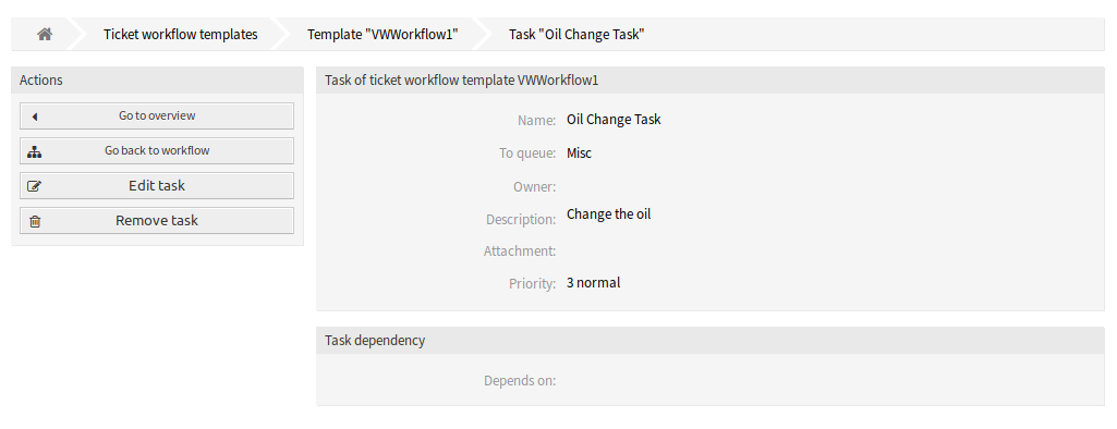 Ticket Workflow Task Details Screen