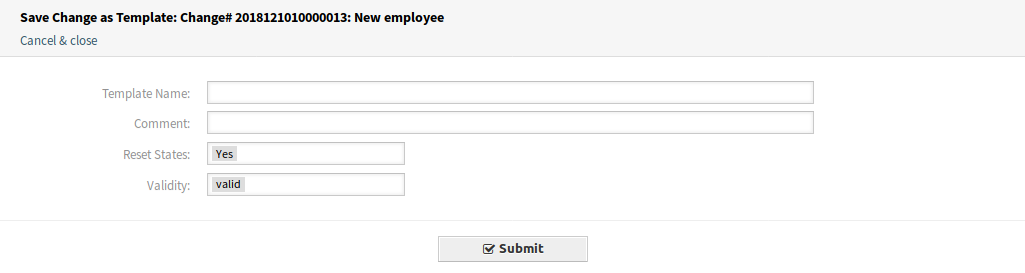 Save Work Order as Template Screen